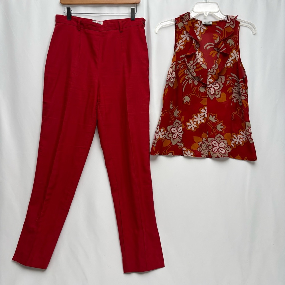 Made In Italy Oltre Boho Blouse & Trousers Pants Set Size L Vintage 90s Side Zip